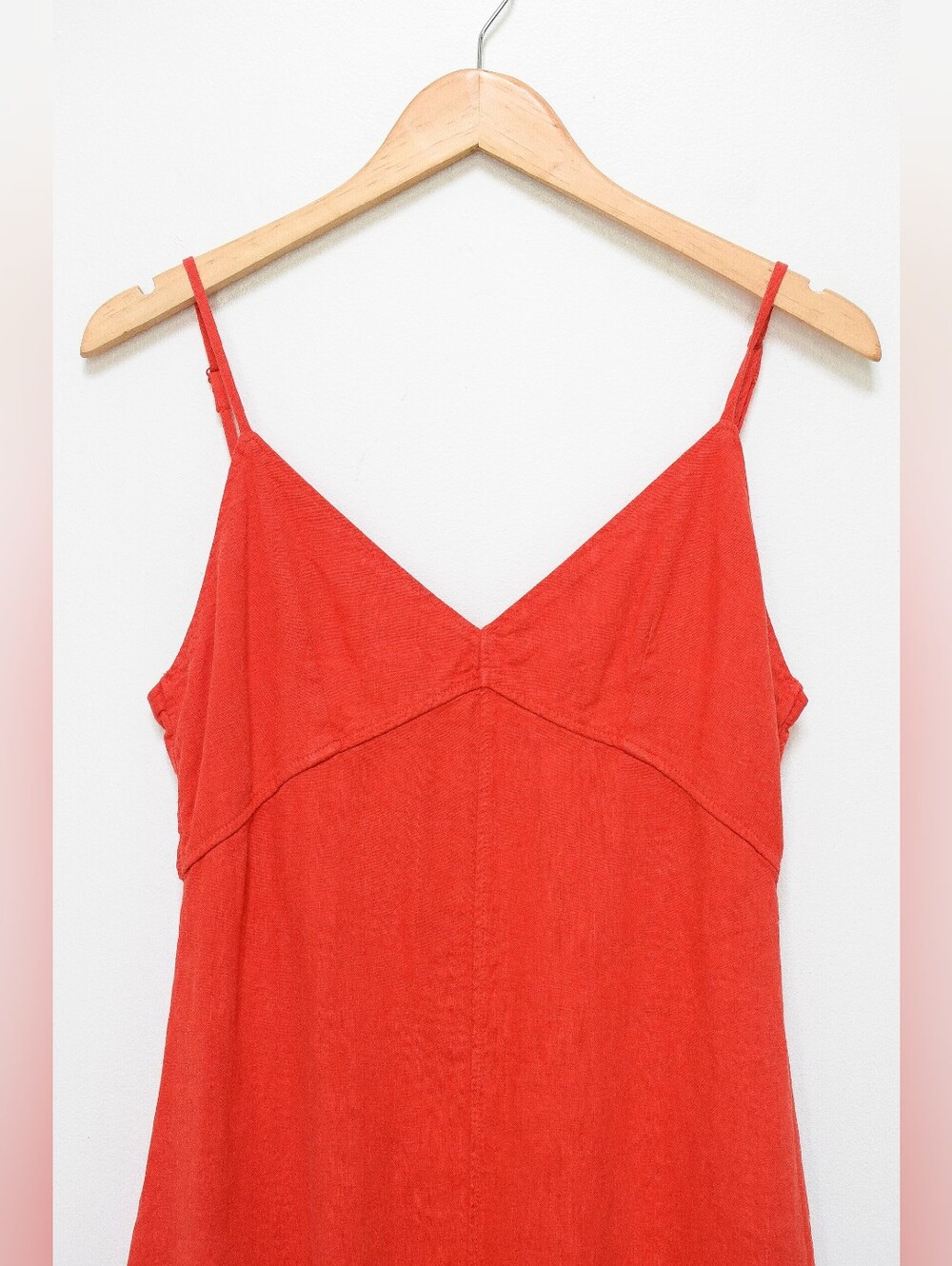 Zara Linen Blend Camisole Midi Slip Dress Orange Red Buttons Sz M Fall Capsule - Picture 4 of 11